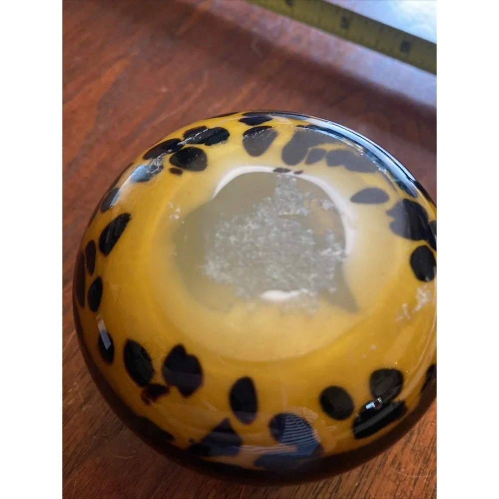 Blown Art Glass Paperweight Cheetah Orange Black Animal Print Shelf Decor Pier 1